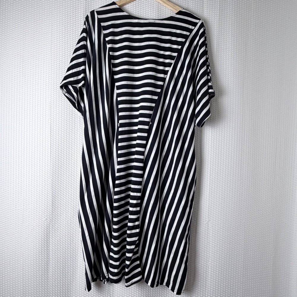 Davi & Dani Dress Women 2XL Navy Blue Striped Lace Trim Relaxed T-Shirt Pockets - Picture 3 of 13
